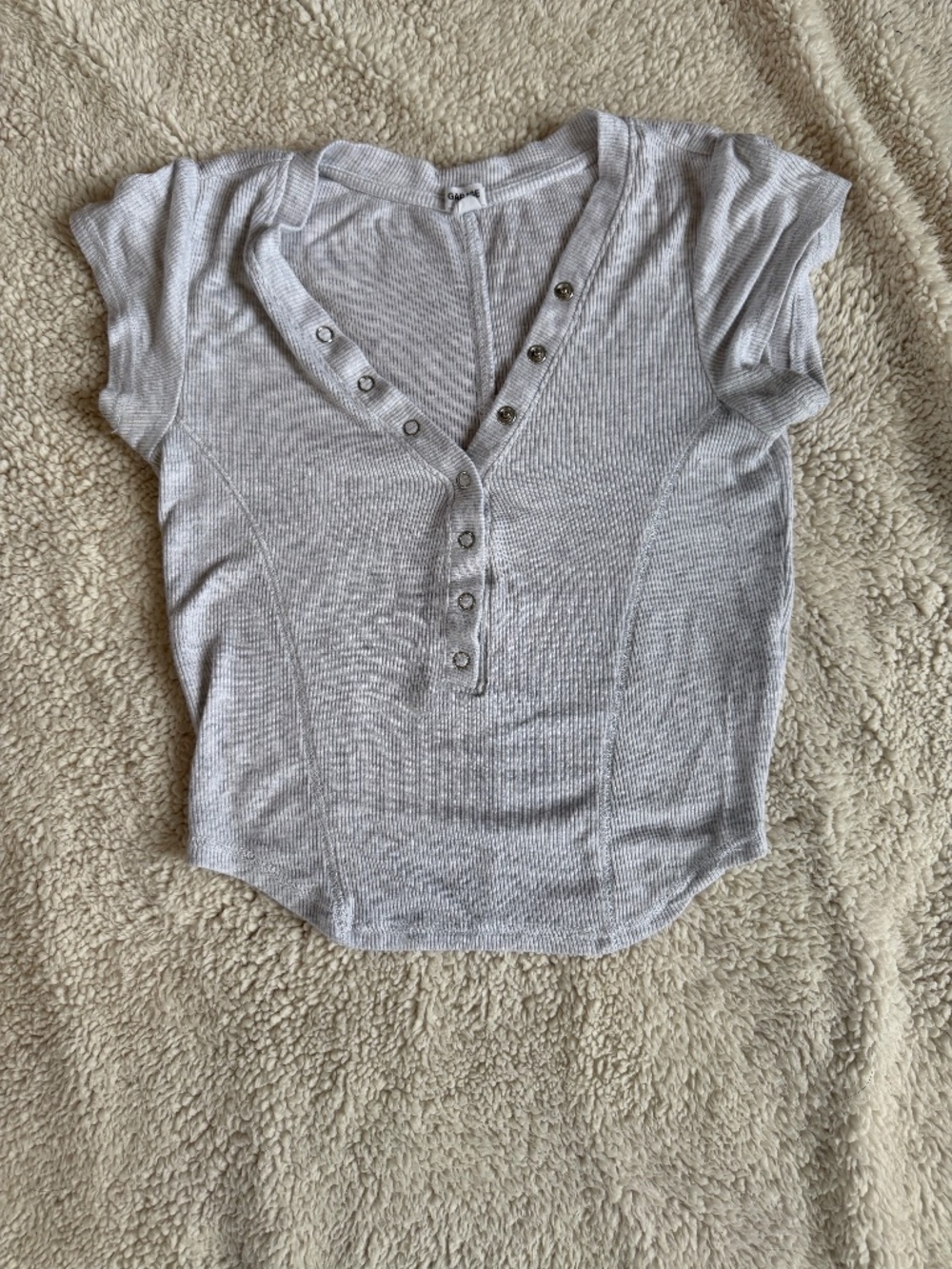 Grey Garage brand ribbed, short sleeve Henley style cropped top size XS